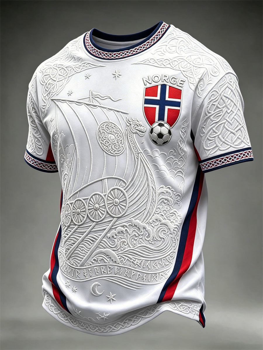 Men's Norway Football Viking Ship Celtic Knot Flag Print short sleeves t-shirt