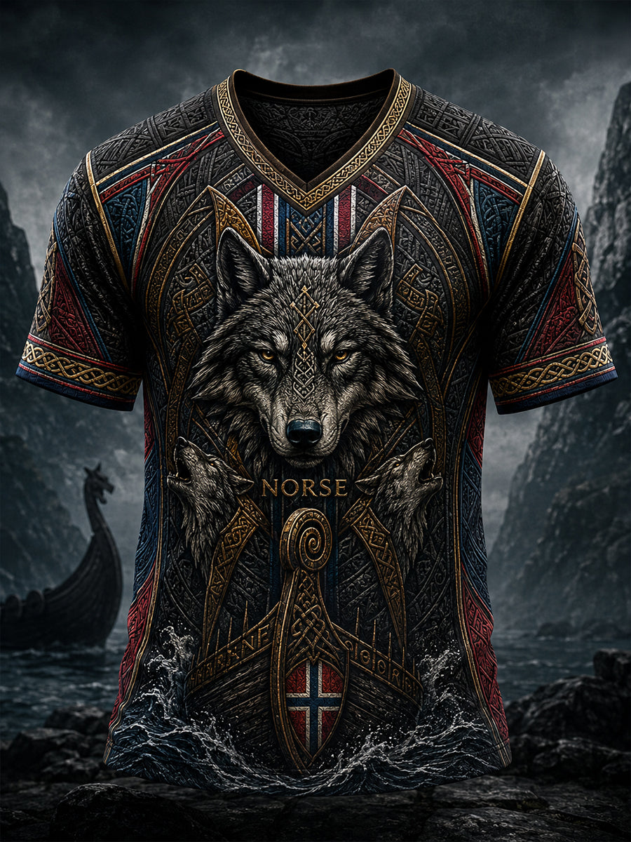 Retro Norwegian Animal Nordic Art Print Casual T-Shirt