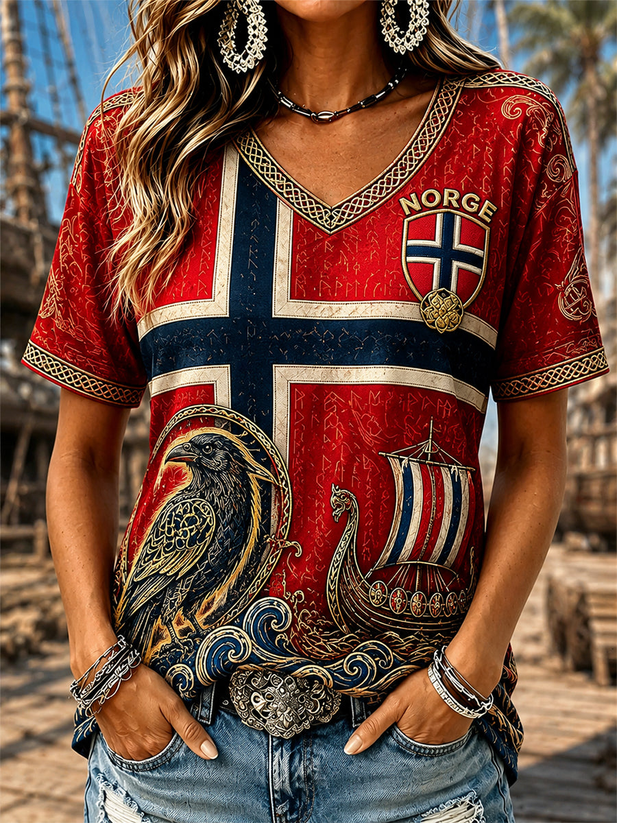 Retro Norwegian VikingScandinavianNordic Style Graphic Casual T-Shirt