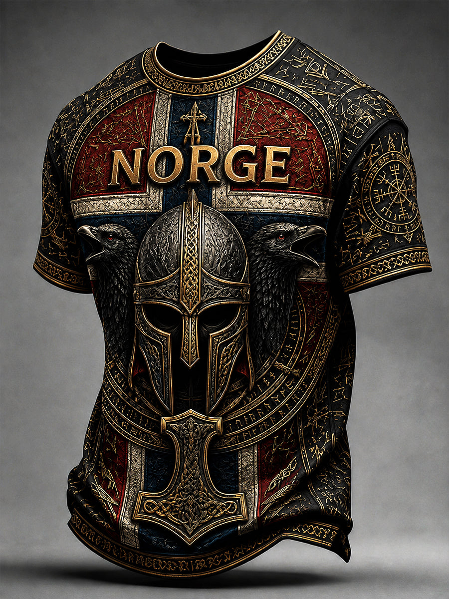 Retro Nordic Viking-Style Graphic Casual T-Shirt
