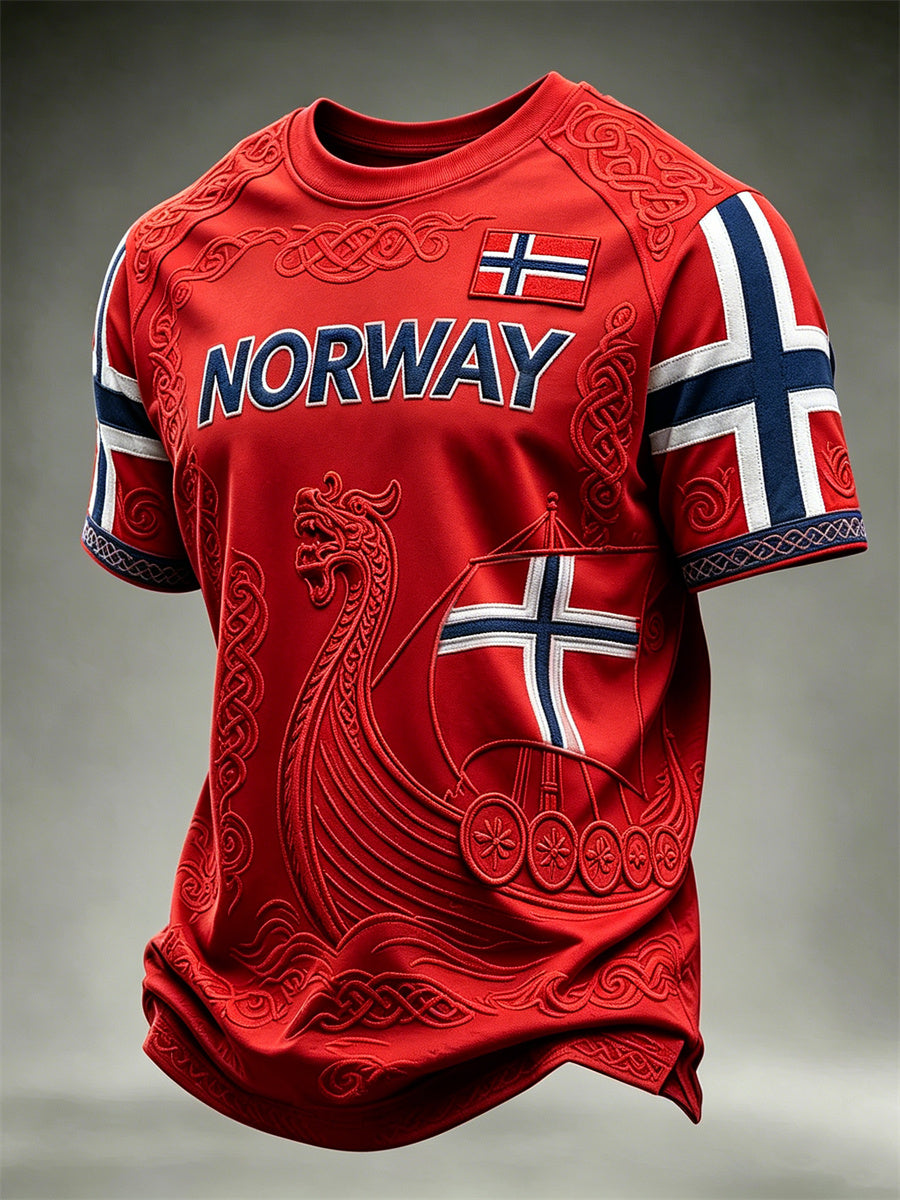 Men's Norway Viking Ship Celtic Knot Flag Print short sleeves t-shirt