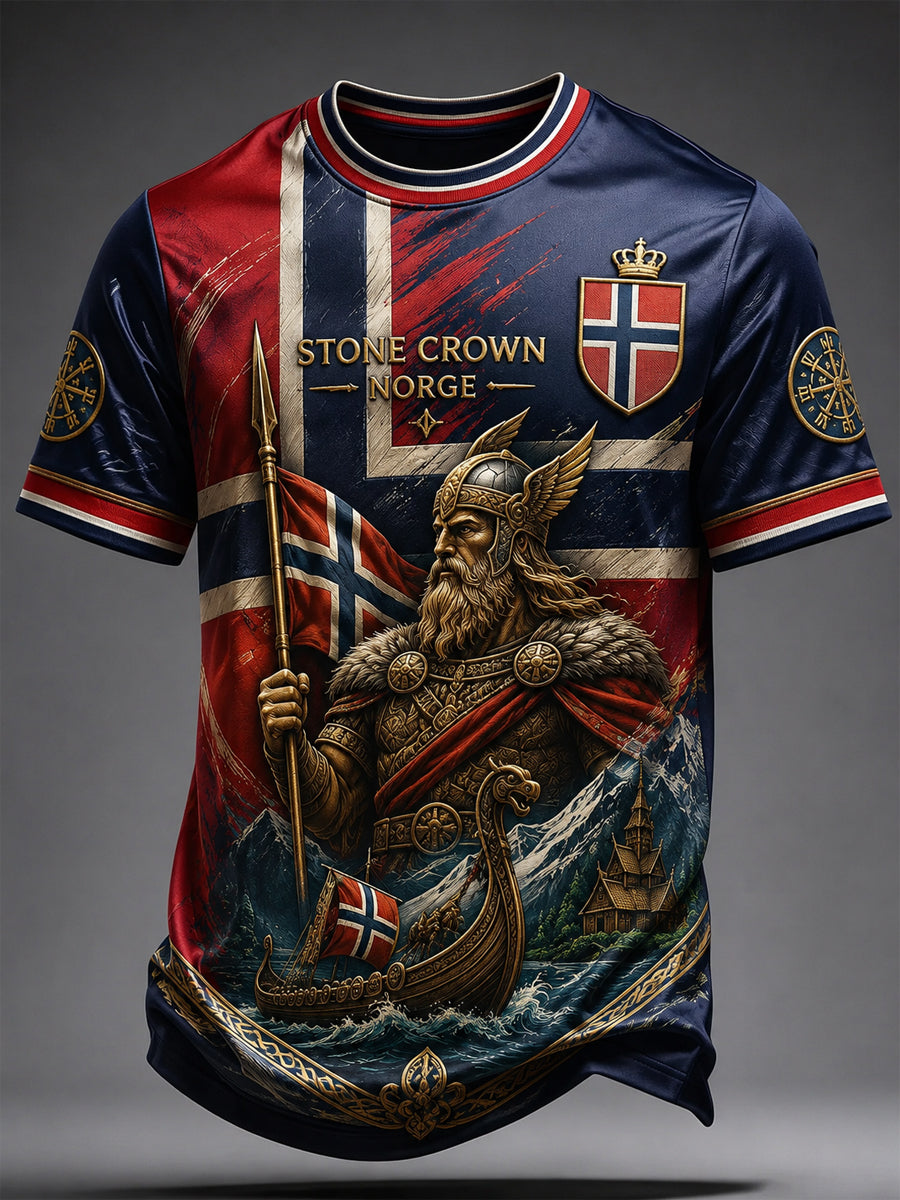 Retro Norwegian Viking Warrior Art Casual T-Shirt