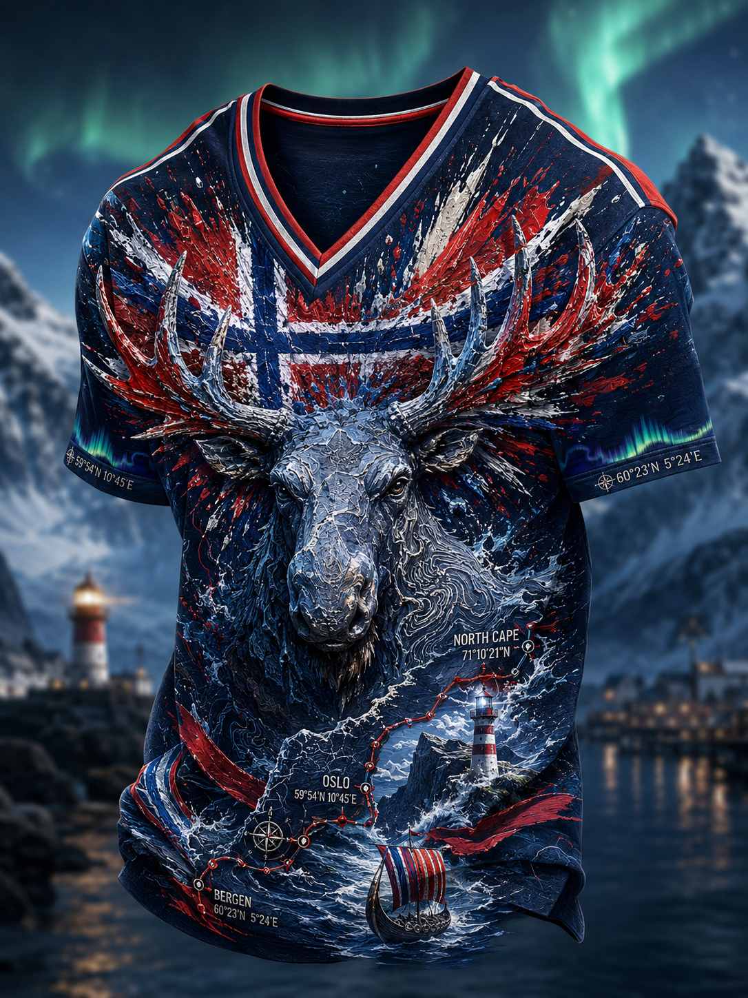 Men's Norwegian Animal Map V-Neck T-Shirt