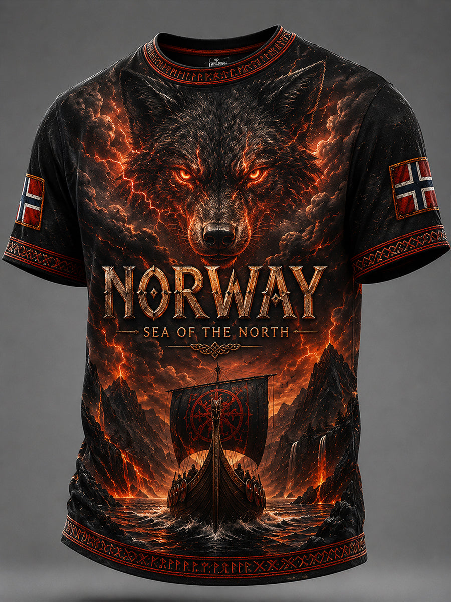 Retro Norwegian Animal Nordic Art Print Casual T-Shirt
