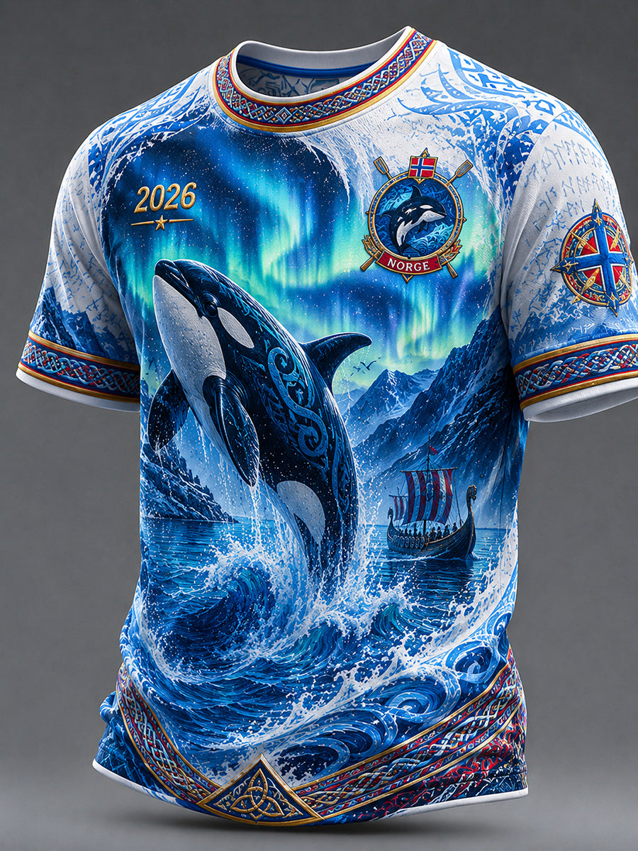 Retro Norwegian Animal Nordic Art Print Casual T-Shirt