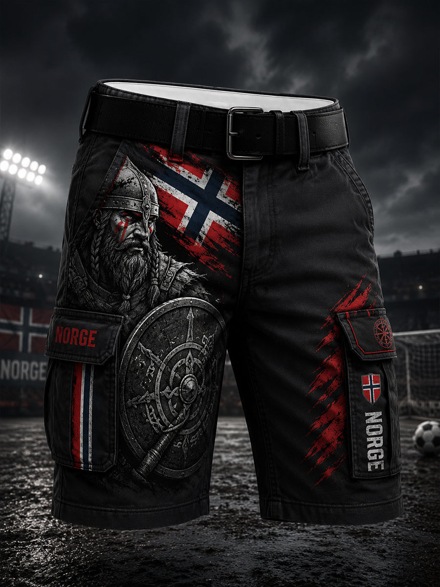 Men's Viking Warrior & Soccer-Themed Print Cargo Shorts