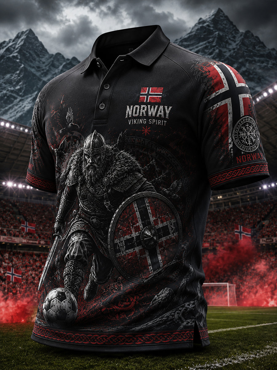 Men's Short-Sleeve Polo Shirt With Viking Warrior And Soccer-Themed Print