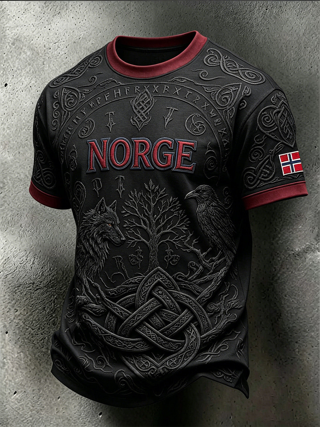 Men's retro Norwegian Viking animal pattern printed casual short sleeves T-shirt