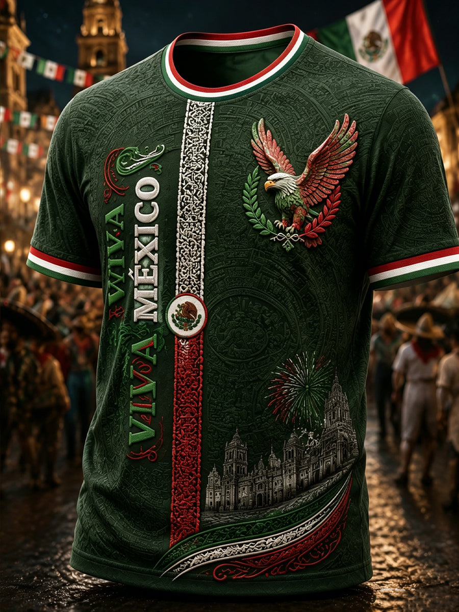 Men’s Mexican Independence Day Printed Casual Short-Sleeve T-Shirt
