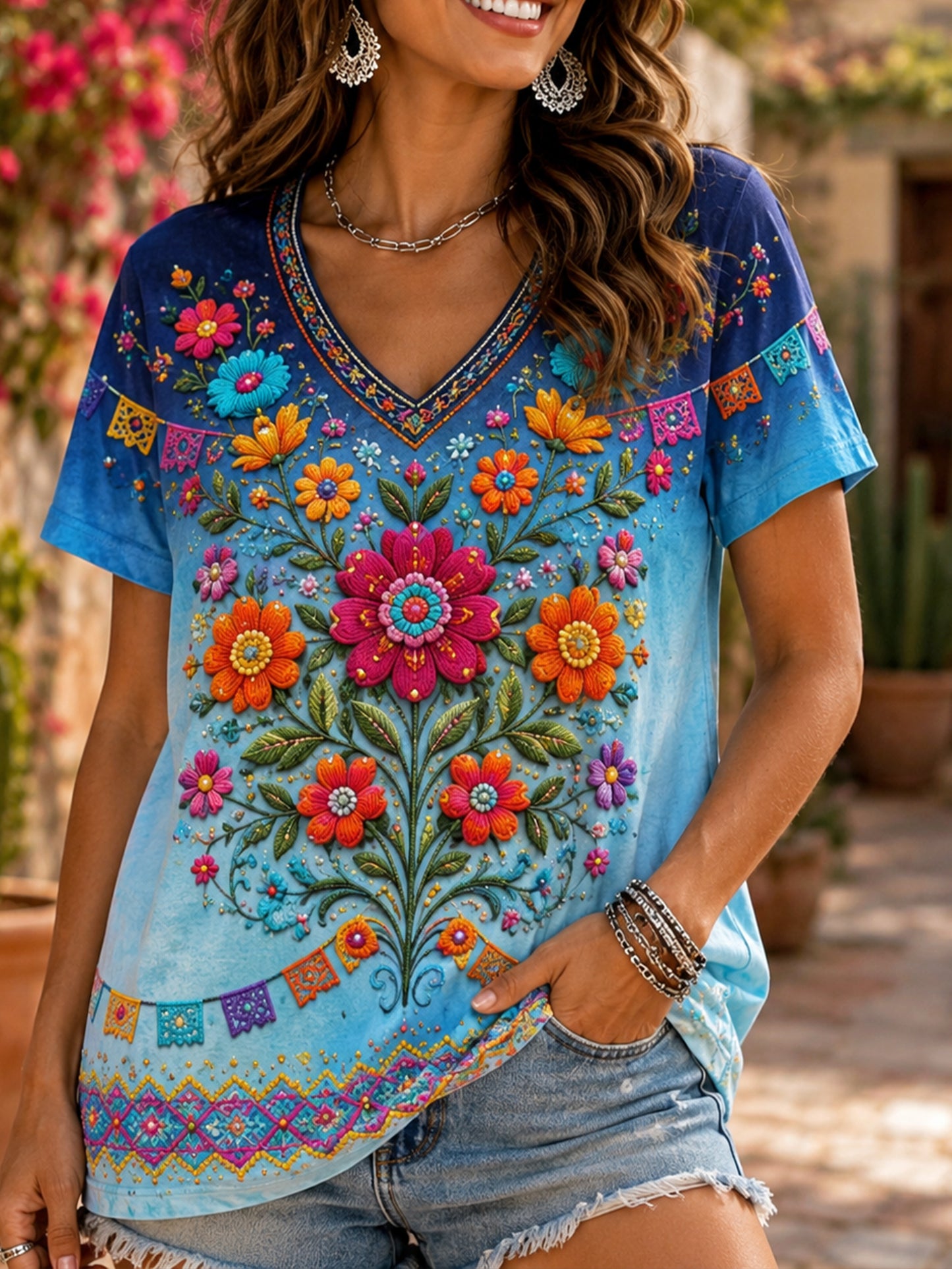 Women's Mexican Galagacha Festival Commemorative Art Print Top
