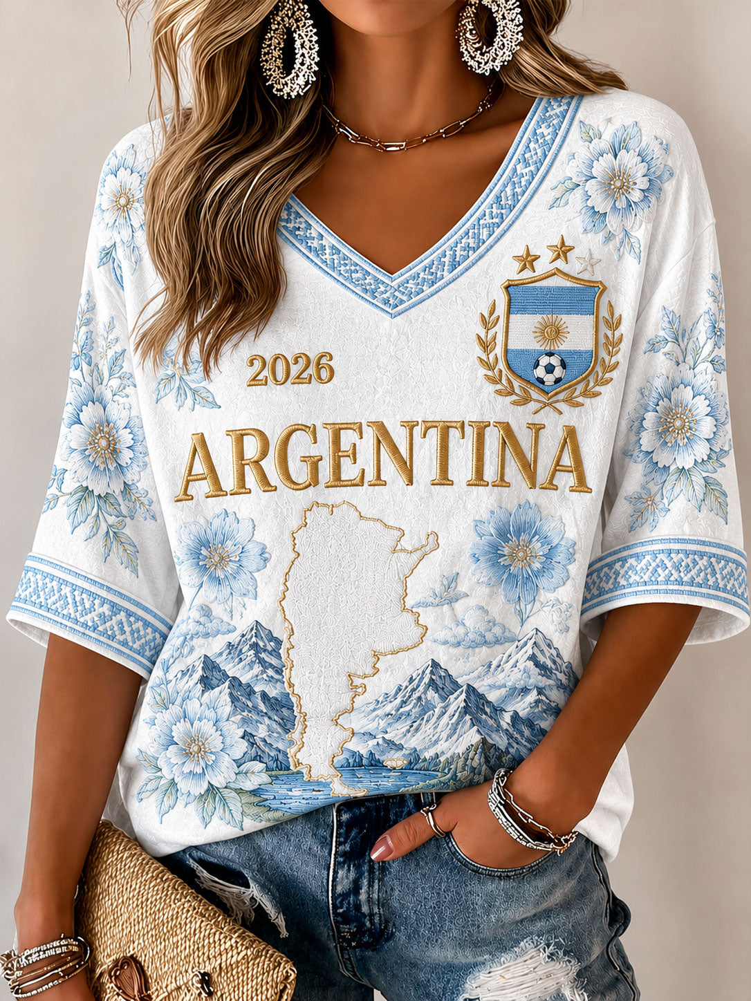 Women's Argentina Football Print Casual T-shirt