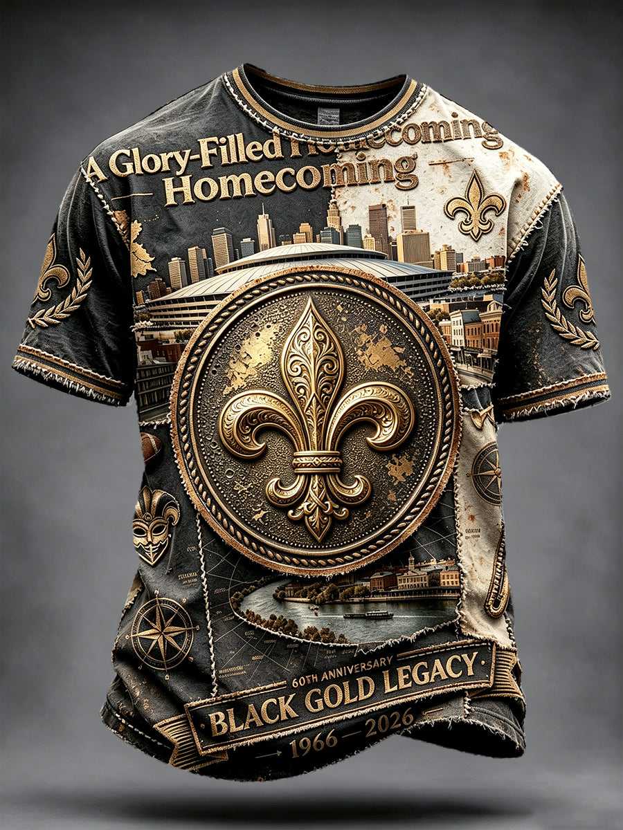 Men’s Vintage New Orleans Saints Football Patchwork Print Casual T-shirt