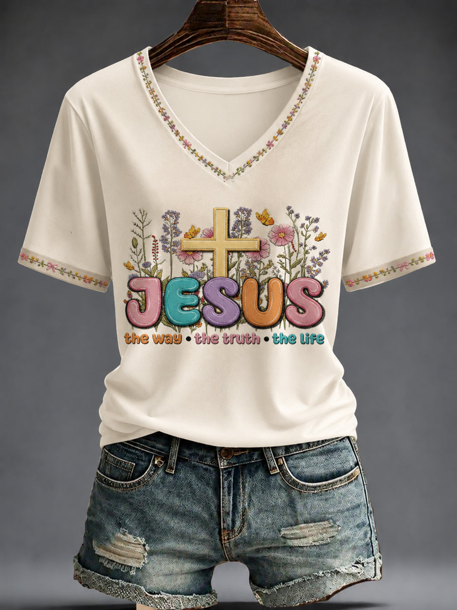 Women's Faith Printed V-neck T-shirt
