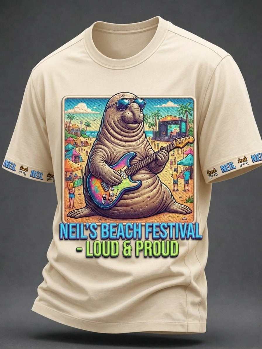 Men's Funny Neil The Seal Printed T-shirt
