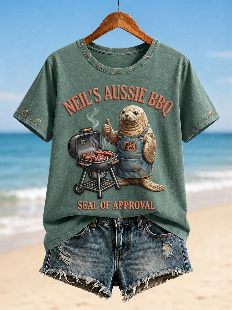 Women's Funny Neil The Seal Printed T-shirt