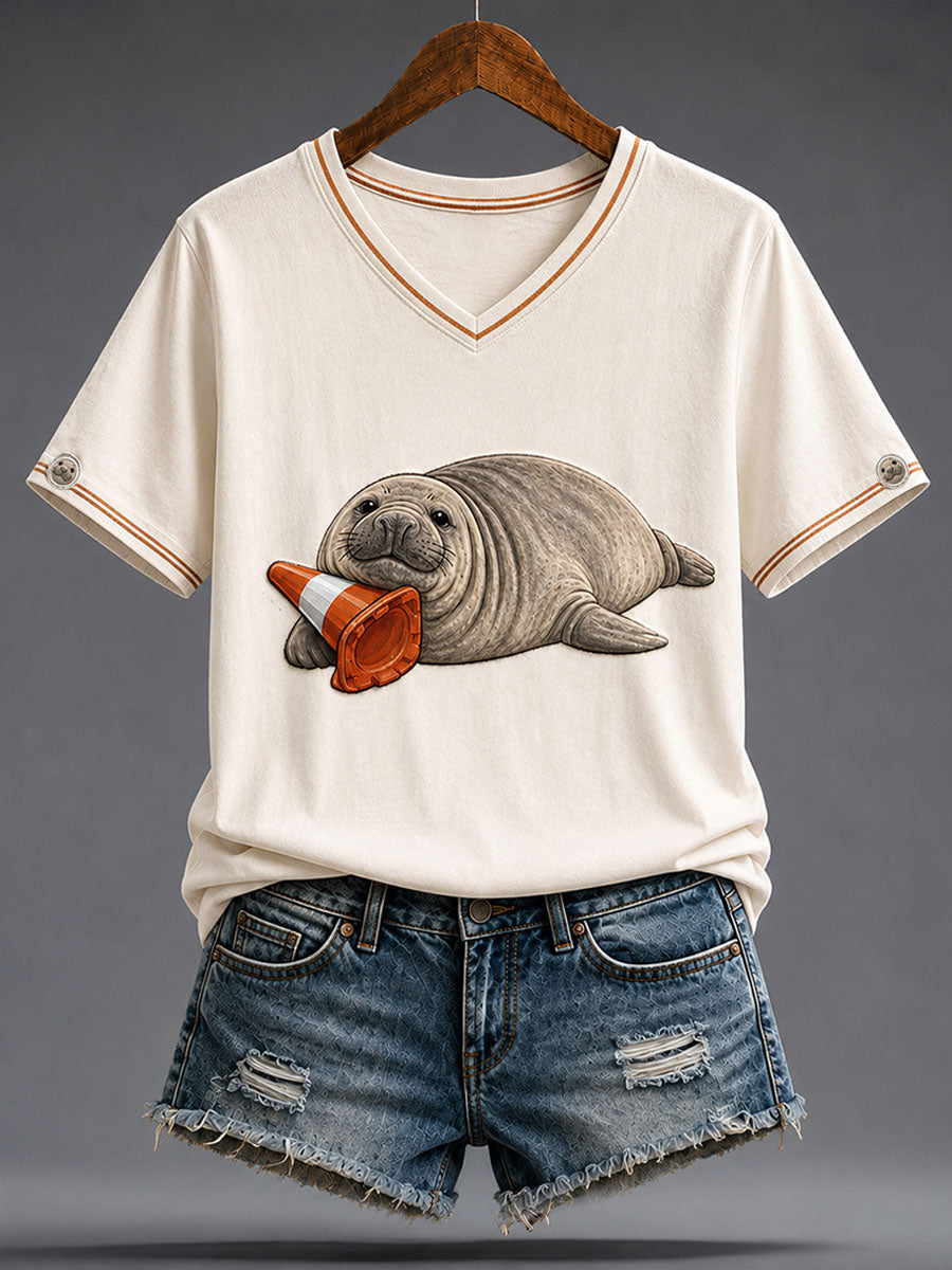 Women's Funny Neil The Seal Art Printed T-shirt