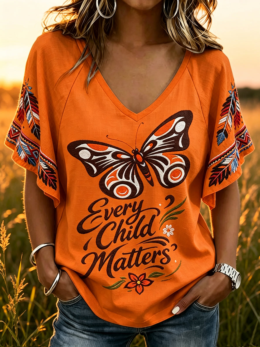 Women's Every Child Matter V-neck Cotton Linen T-shirt