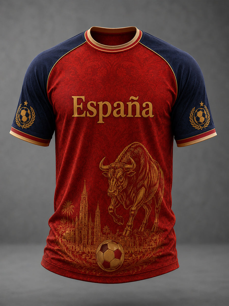Men's Spanish Football Printed Casual short sleeves t-shirt