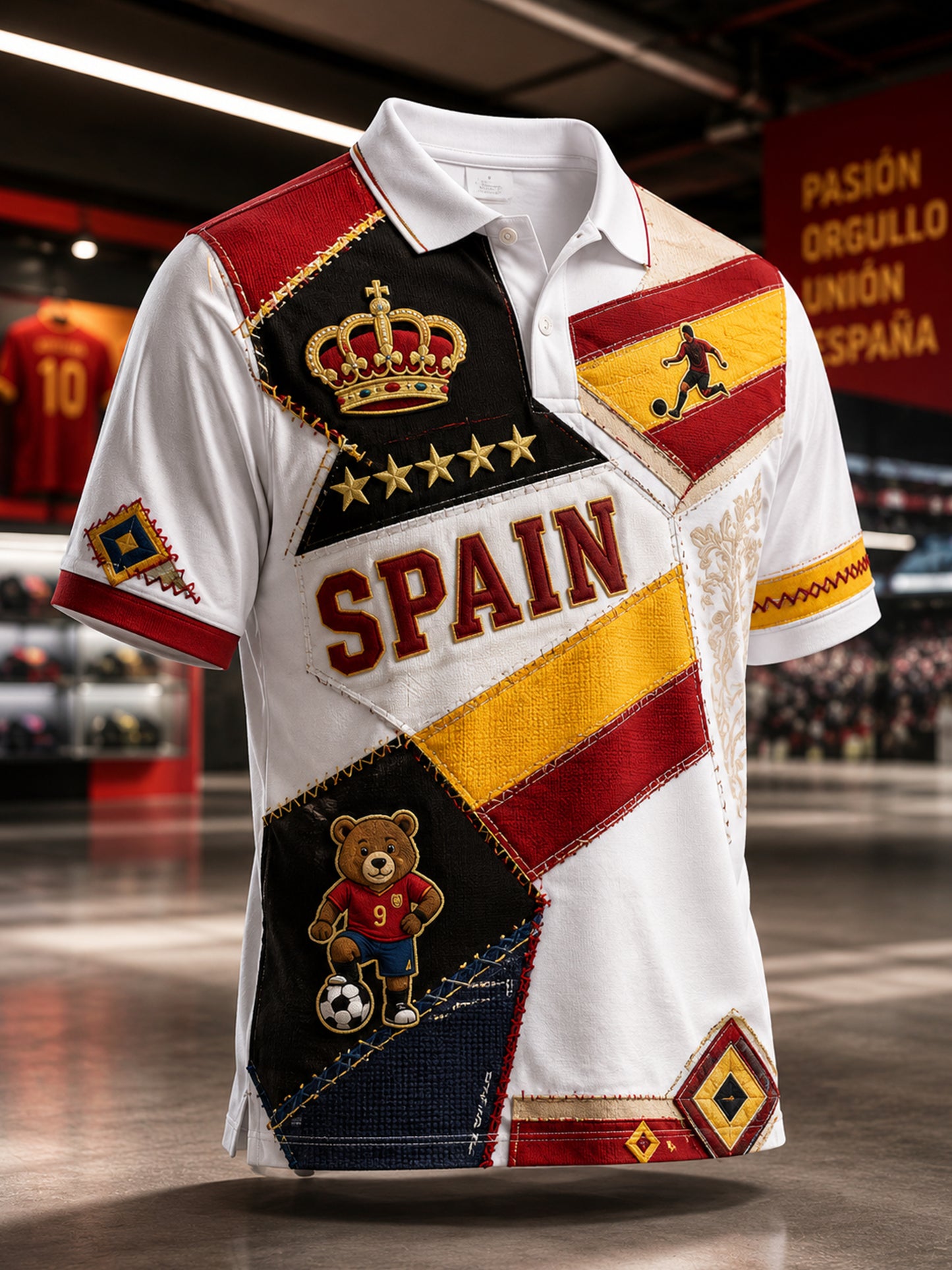 Men's Spanish Football Match Cheering Element Art Print Polo Shirt