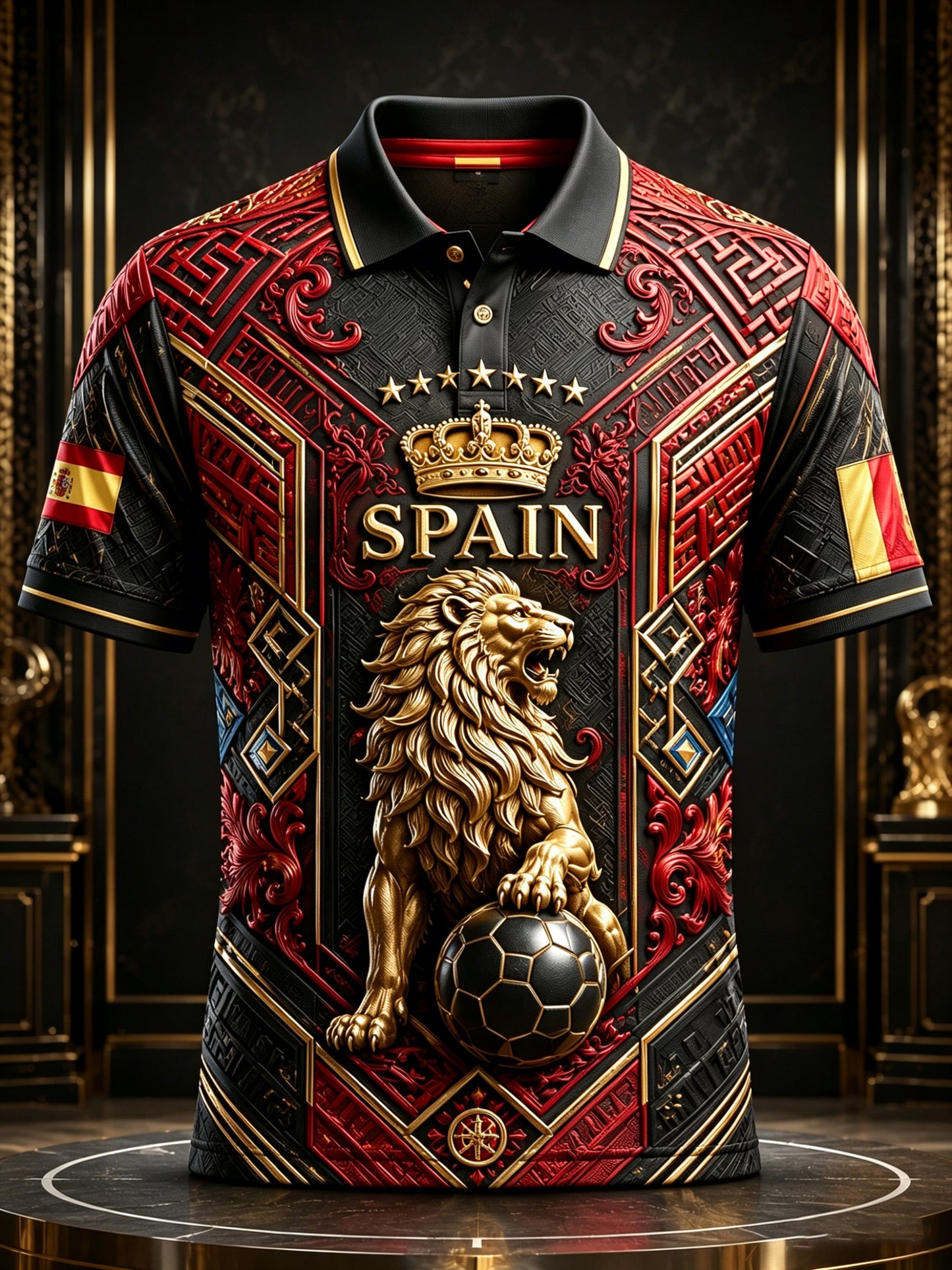 Men's Spanish Football Match Cheering Element Art Print Polo Shirt
