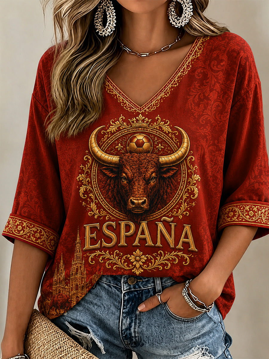 Women's Gift For Football Fans Print Casual V-Neck Top