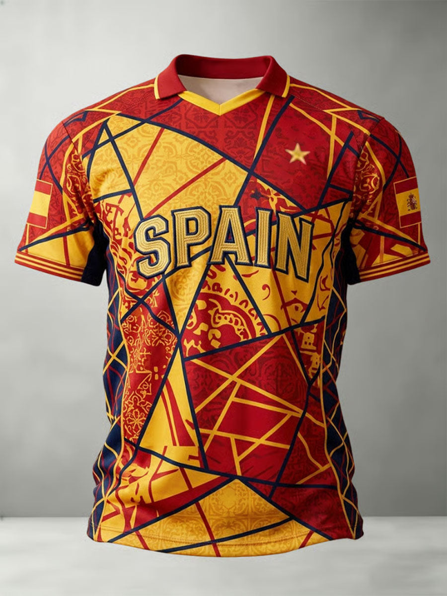 Men's Spain Football Lover Art Printed Casual Tops