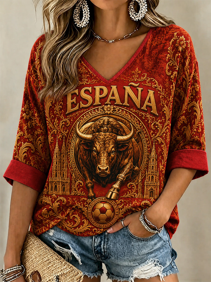 Women's Gift For Football Fans Print Casual V-Neck Top