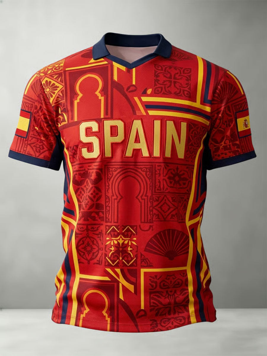 Men's Spain Football Lover Art Printed Casual Tops