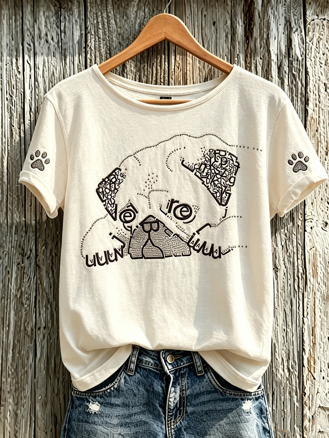 Women's cute dog pattern printed casual short-sleeve T-shirt