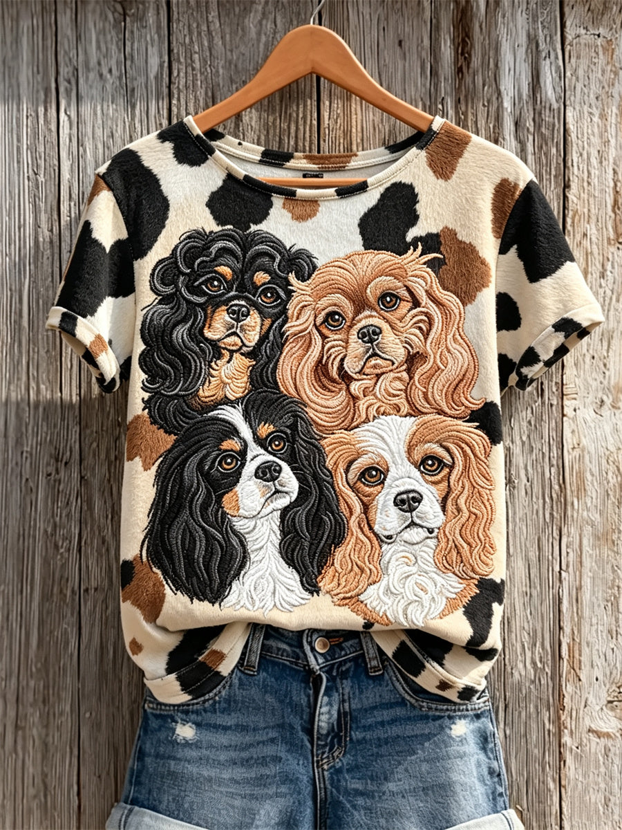 Women's King Charles Spaniel Dogs & Dog Coat Pattern Print short-sleeved T-shirt