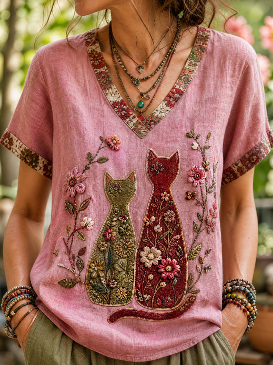 Women's linen short-sleeved T-shirt