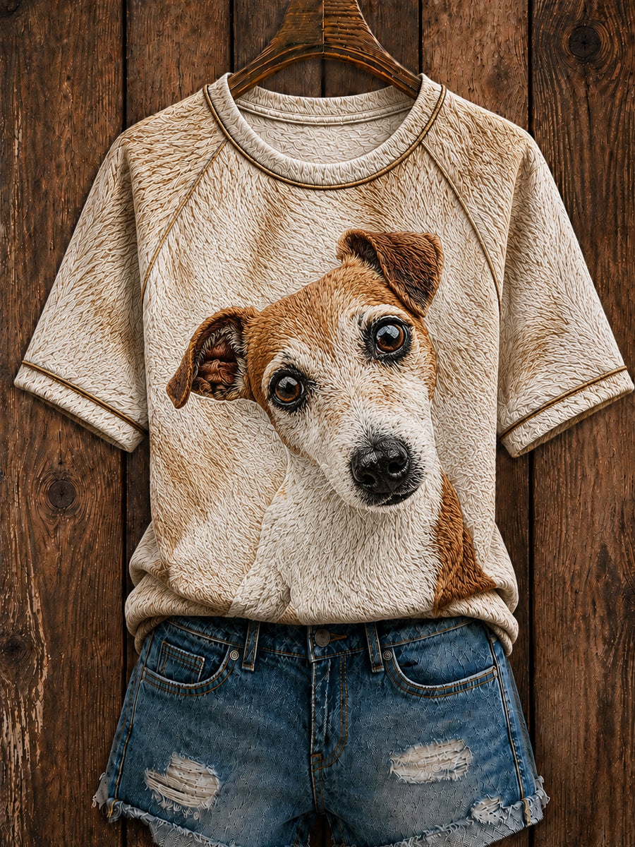 Women's Cute Jack Russell Terrier Art Round Neck Short Sleeve T-shirt