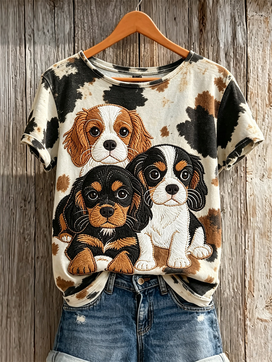 Women's King Charles Spaniel Dogs & Dog Coat Pattern Print short-sleeved T-shirt