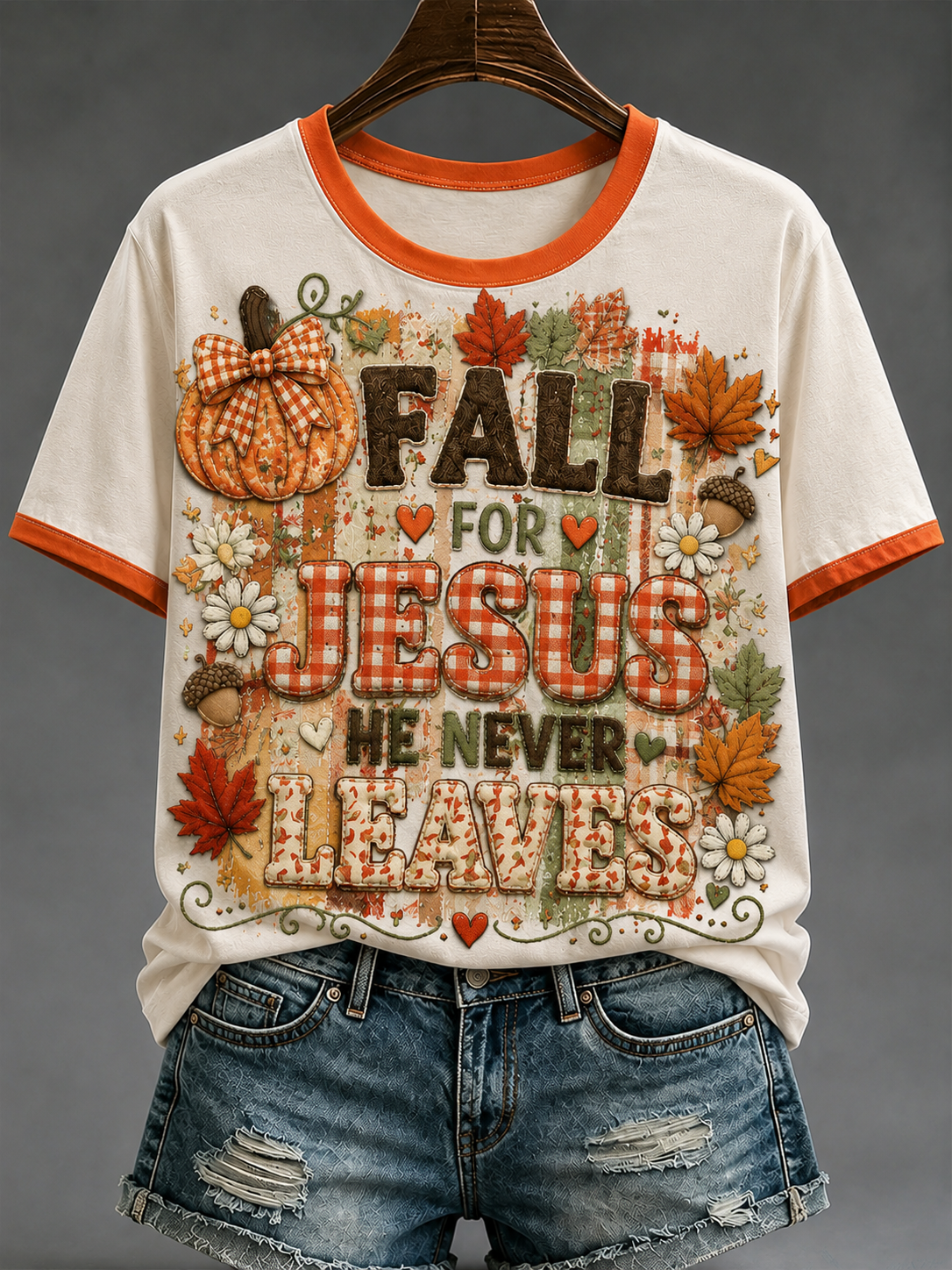 Women's Fall For Jesus He Never Leaves Short-sleeved T-shirt