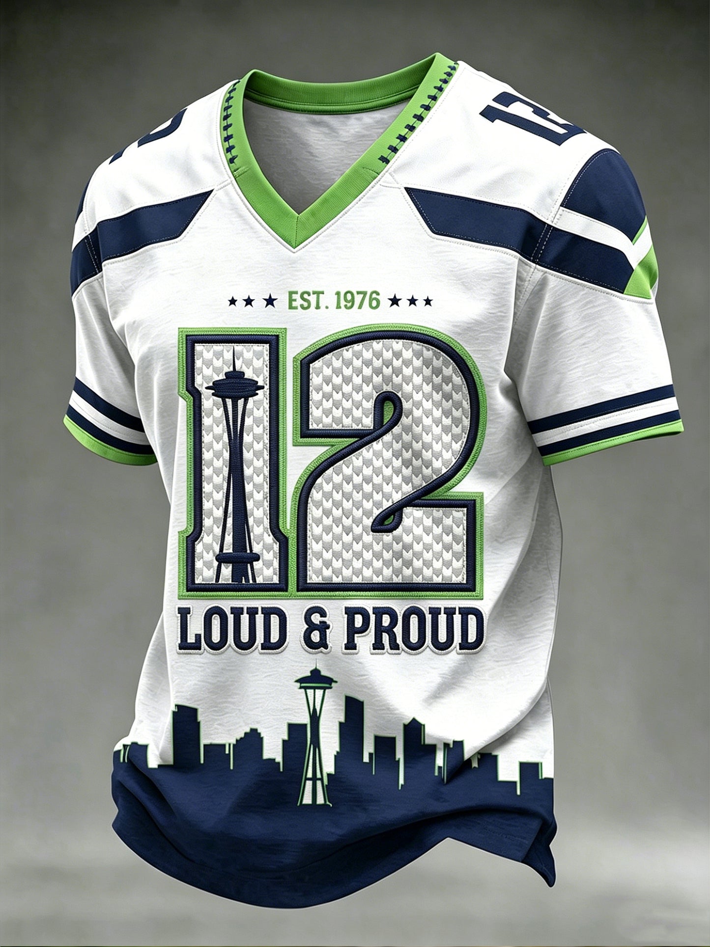 Men's Seattle Football Printed Vintage Fashion Loose Short Sleeve T-Shirt