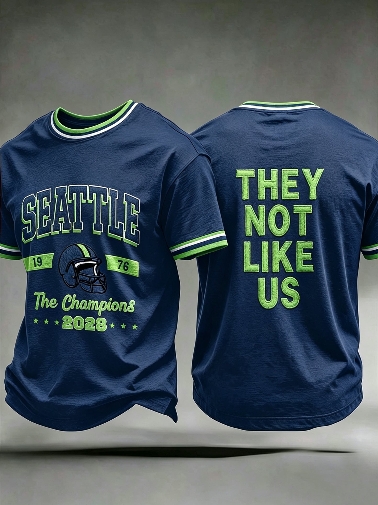 Men's Seattle Football Printed Vintage Fashion Loose Short Sleeve T-Shirt