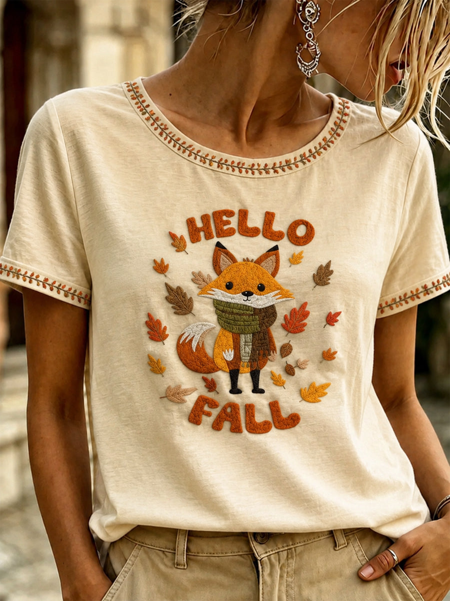 Women's Autumn Fallen Leaves Printed T-shirt