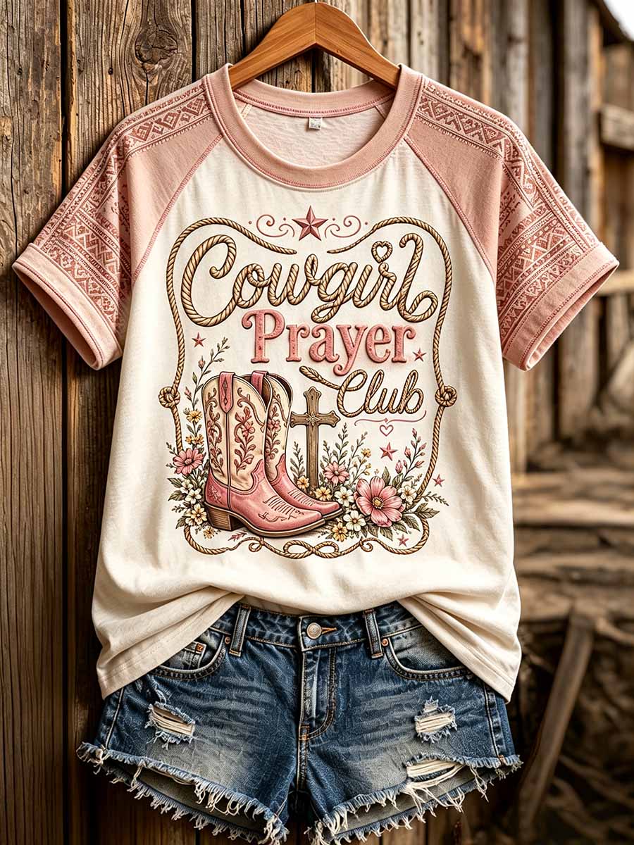 Women's Retro Western Cross Pattern Printed T-Shirt