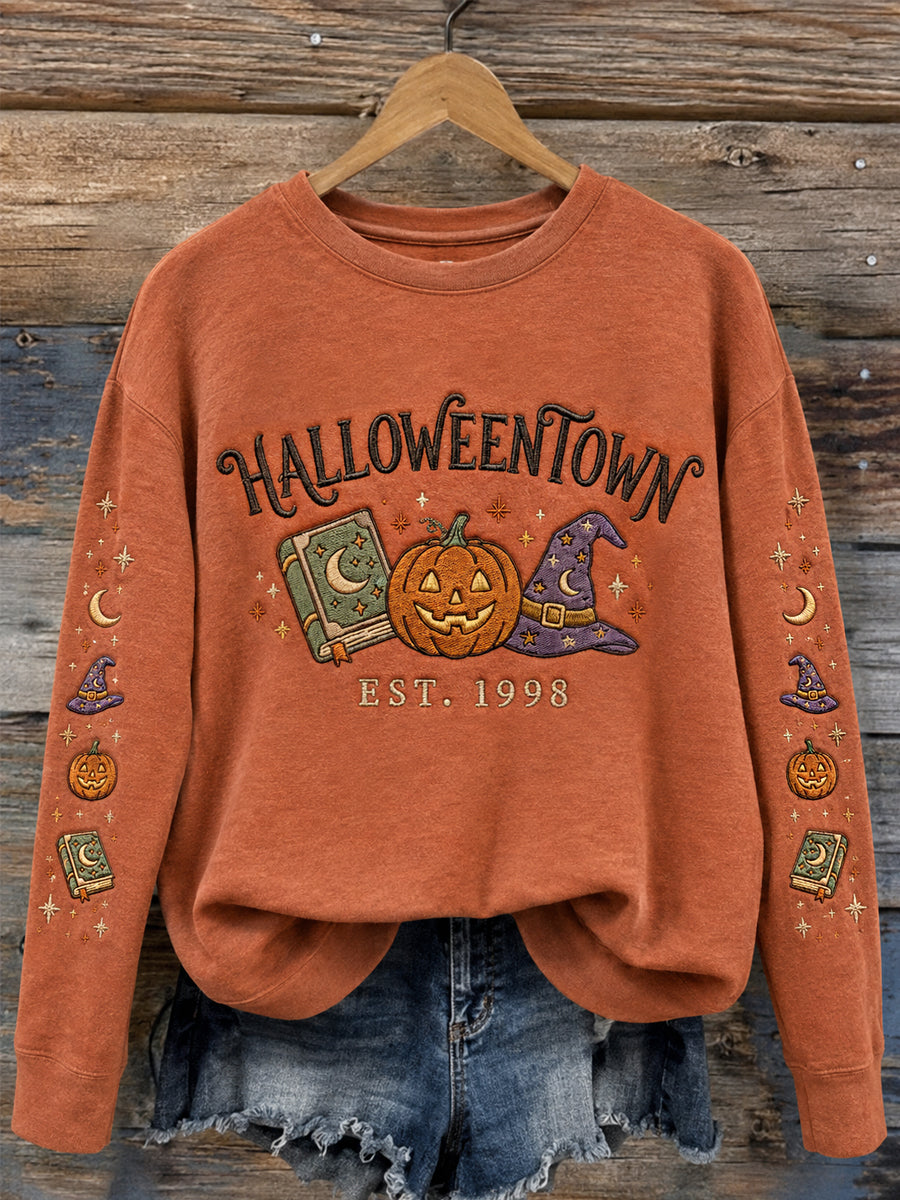 Women's Halloweentown Pumpkin Face Print Casual Sweatshirt