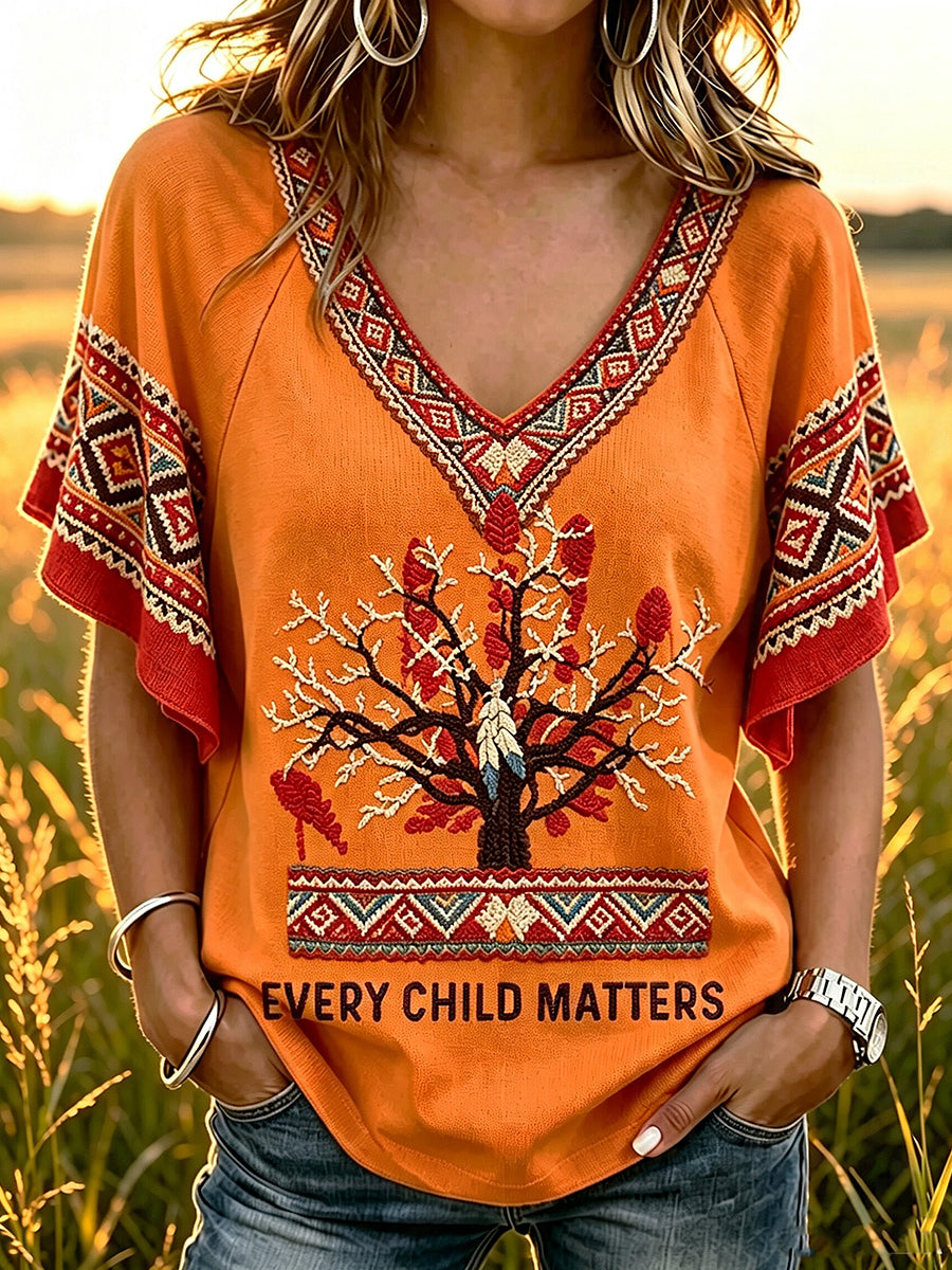 Women's Every Child Matters Printed V-neck Ruffle Sleeve T-shirt