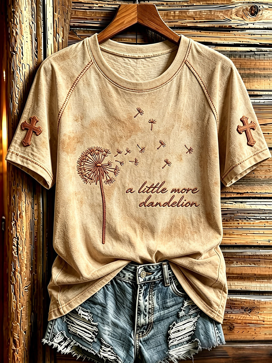 Women's I’m A Little More Dandelion Print Round Neck Short Sleeve T-shirt