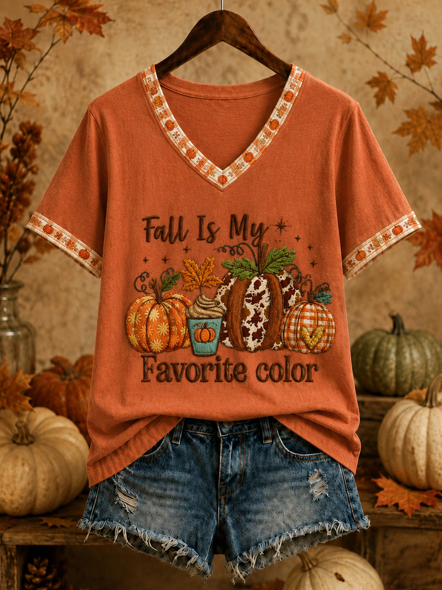 Women's Thanksgiving Fall Is My Favorite Color Pumpkin Art Print Short Sleeve T-shirt