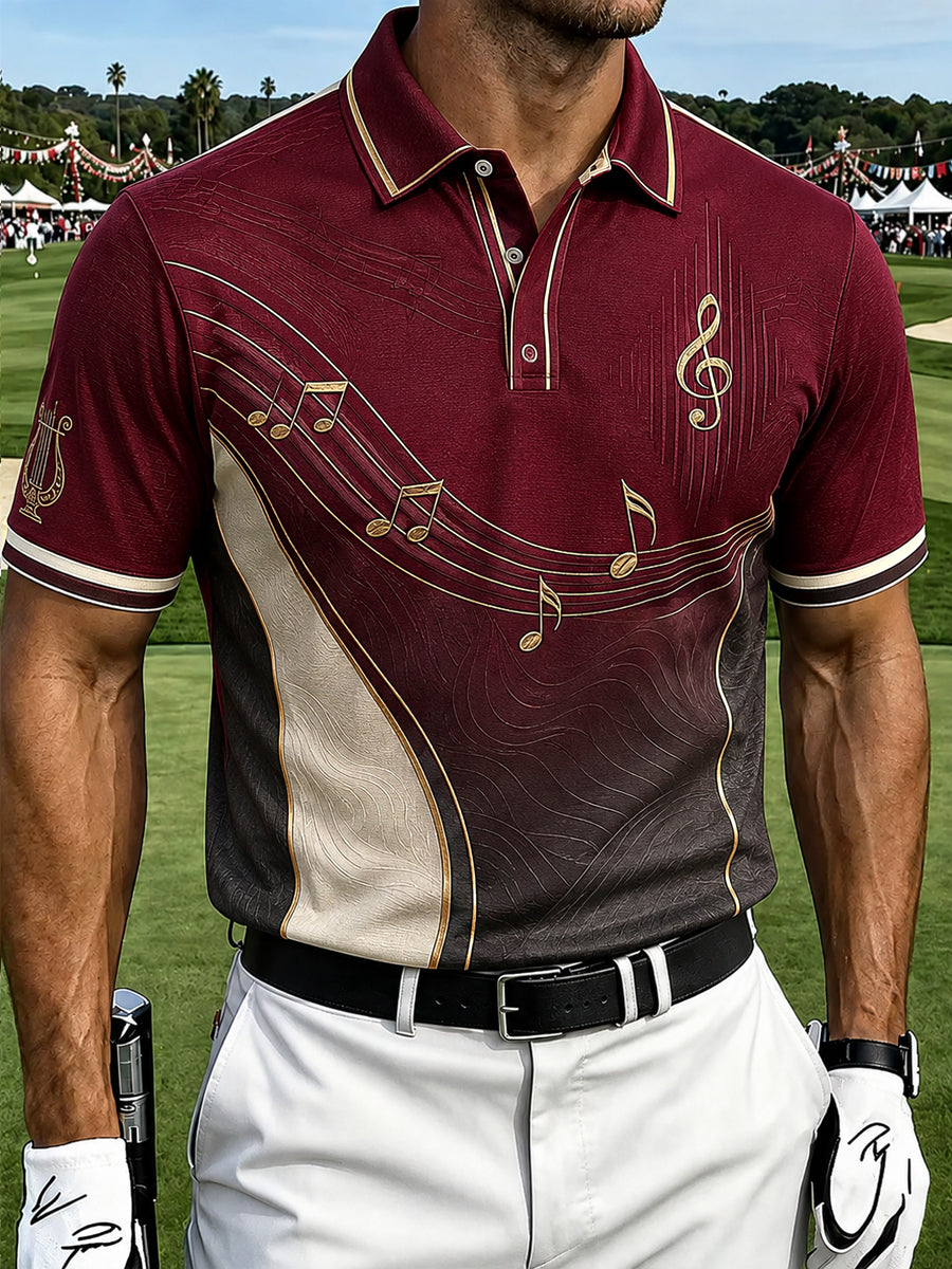 Men's Retro Musical Note Patchwork Business-Casual Polo Shirt