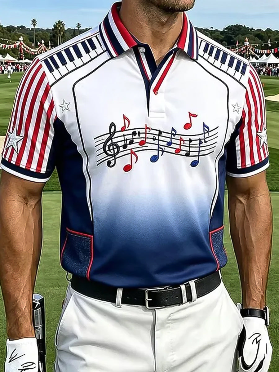 Men's Retro Business-Style Music-Inspired Casual Polo Shirt