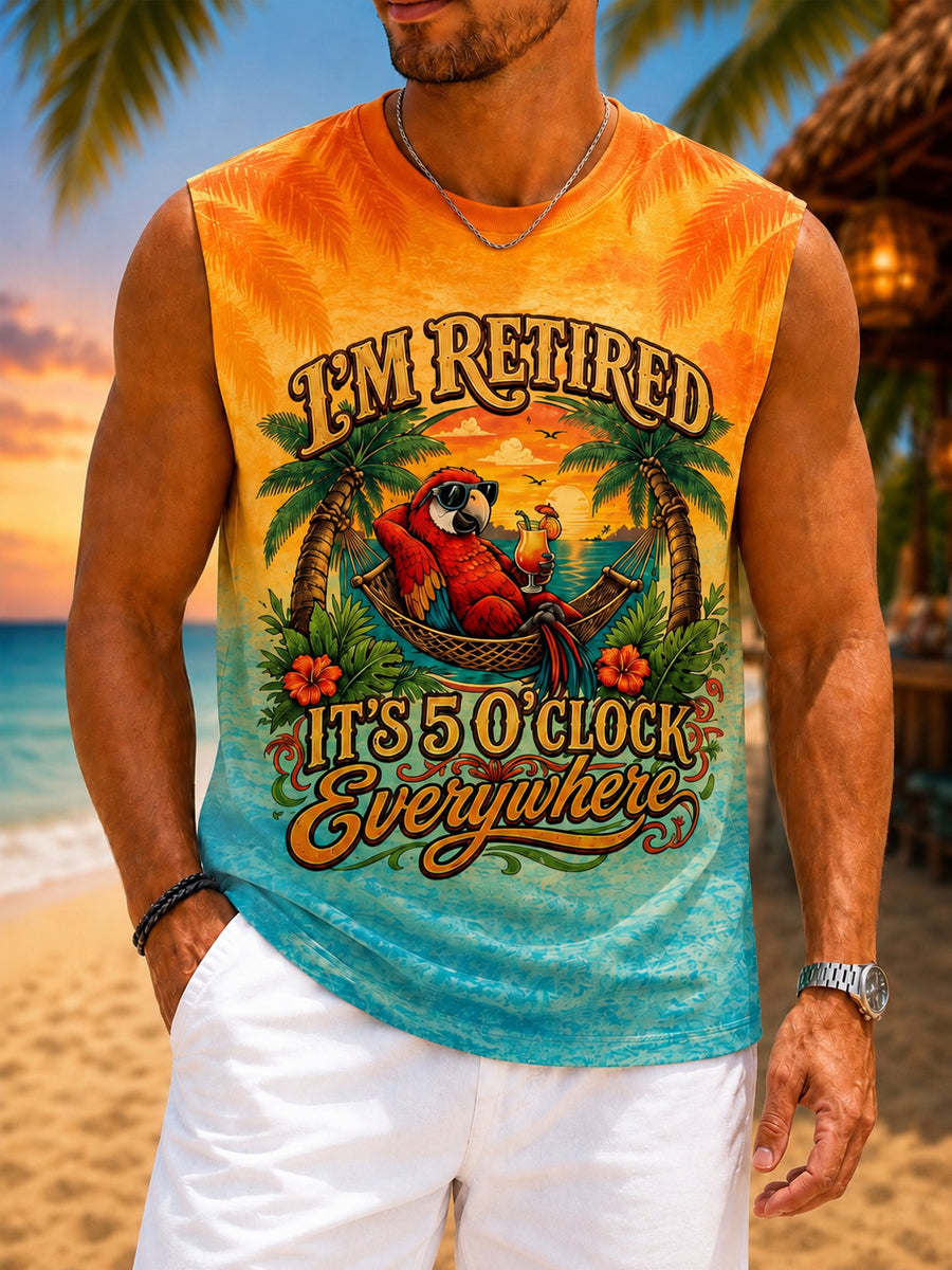 Men's I'm Retired It's 5 O'clock Everywhere Parrot Print Casual Tank Top
