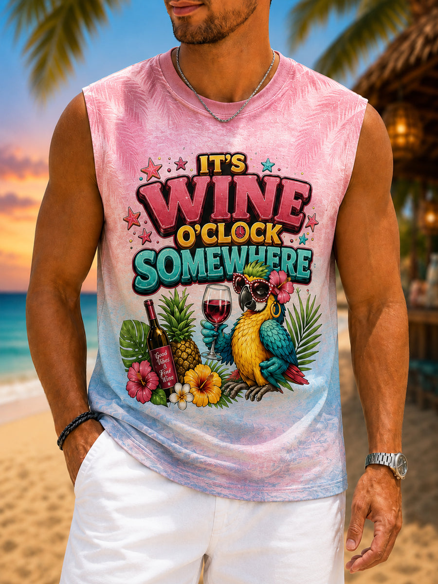 Men's I'm Retired It's 5 O'clock Everywhere Parrot Print Casual Tank Top