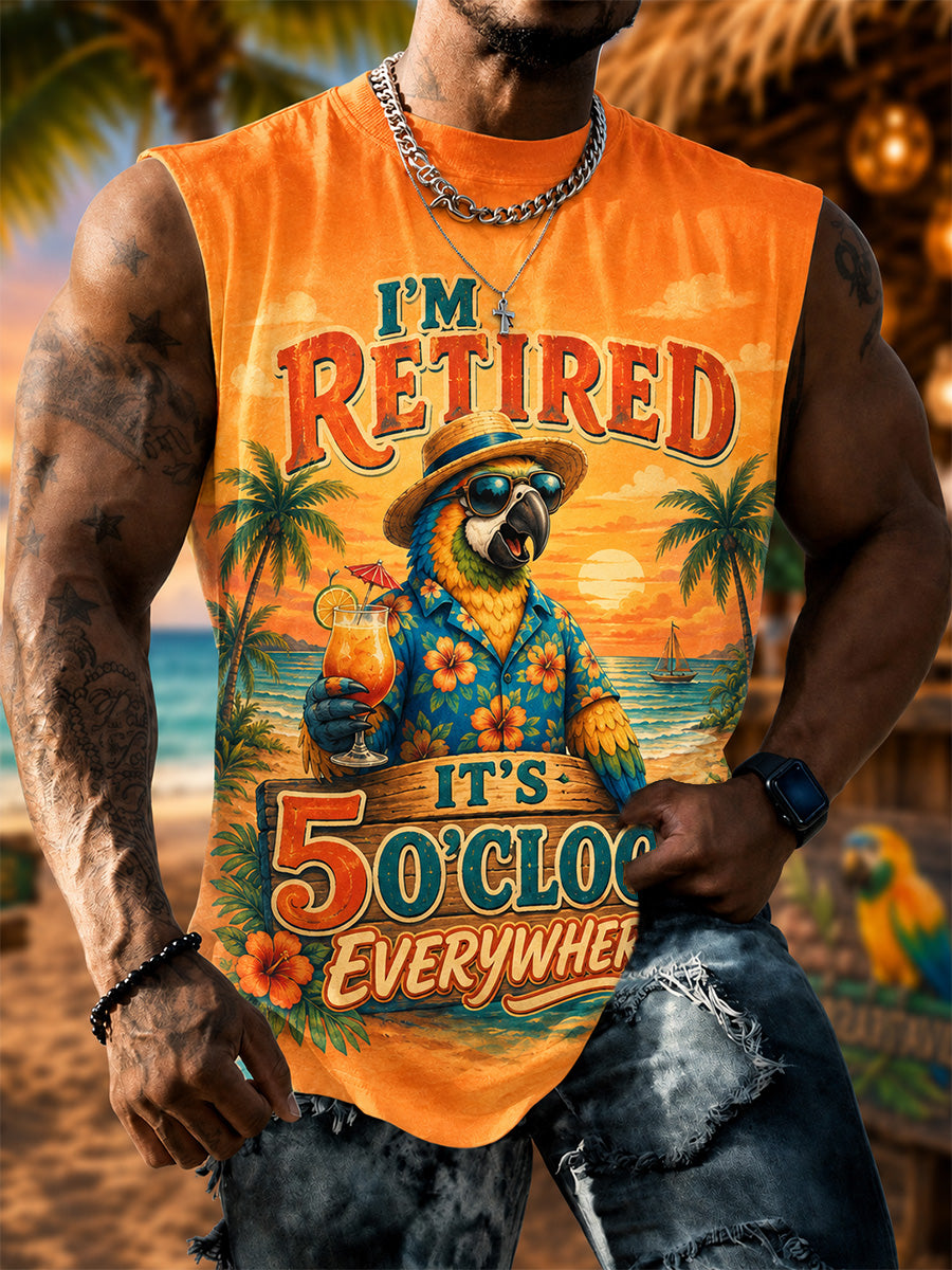 Men's I'm Retired It's 5 O'clock Everywhere Parrot Print Casual Vest