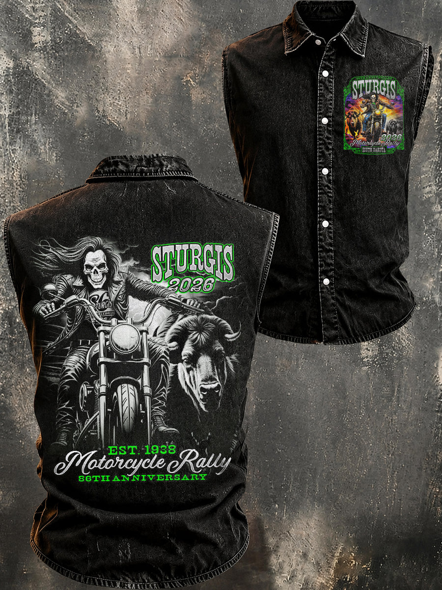 Men's Motorcycle Rally Printed Sleeveless Shirt