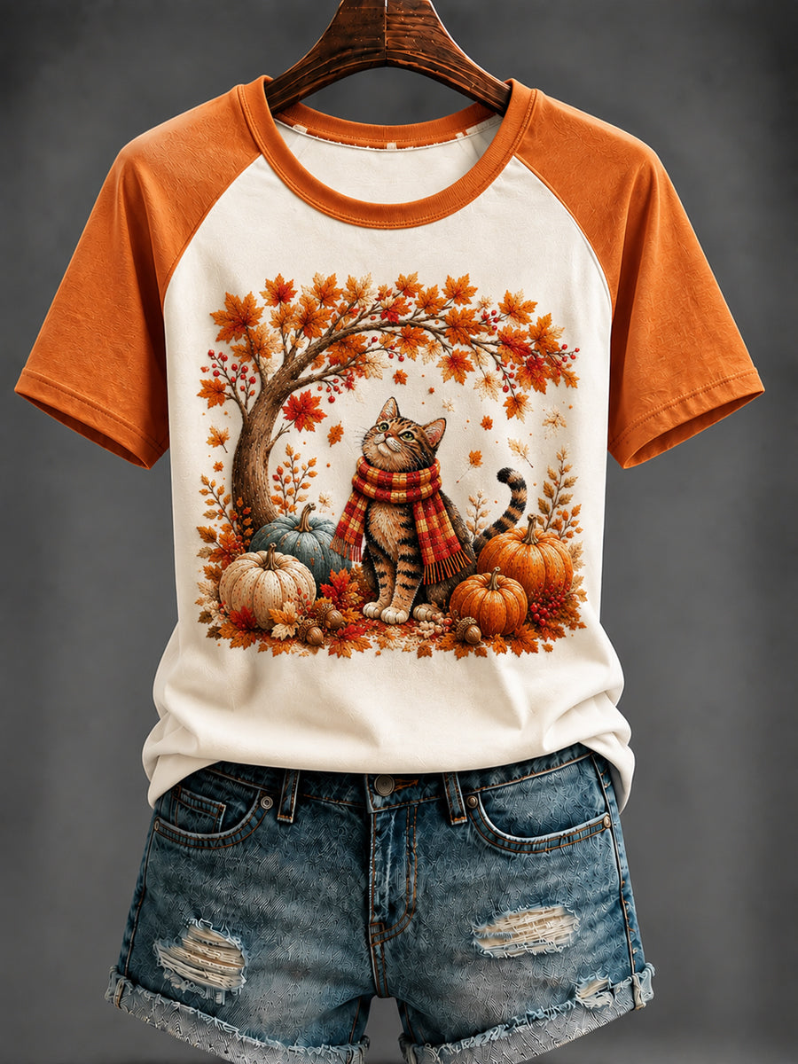 Women's Autumn Cute Cat Printed T-shirt