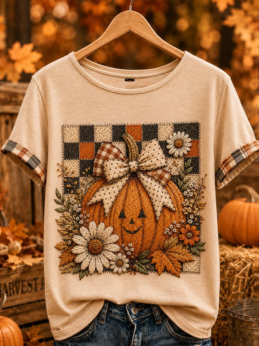 Women's Cute Fall Pumpkin Short Sleeve T-shirt